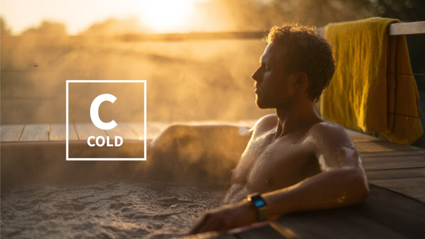 30year old man cold plunge outside at sunset