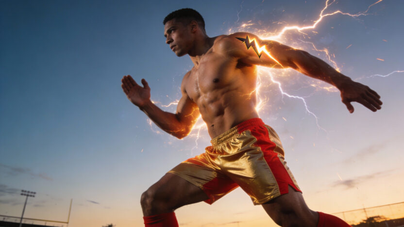 A football player trains with emf low frequency electromagnetic field around him